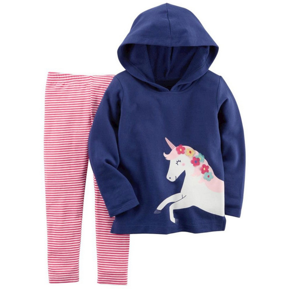 Baby Girl Unicorn Terrry Hoodie & Pink Leggins Set - Picture 1 of 1
